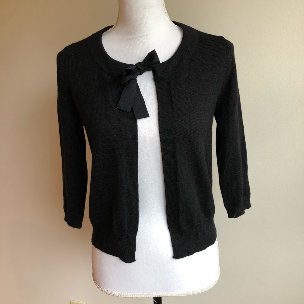 Banana Republic 100% Merino Wool Black Tie Neck Cardigan Shrug